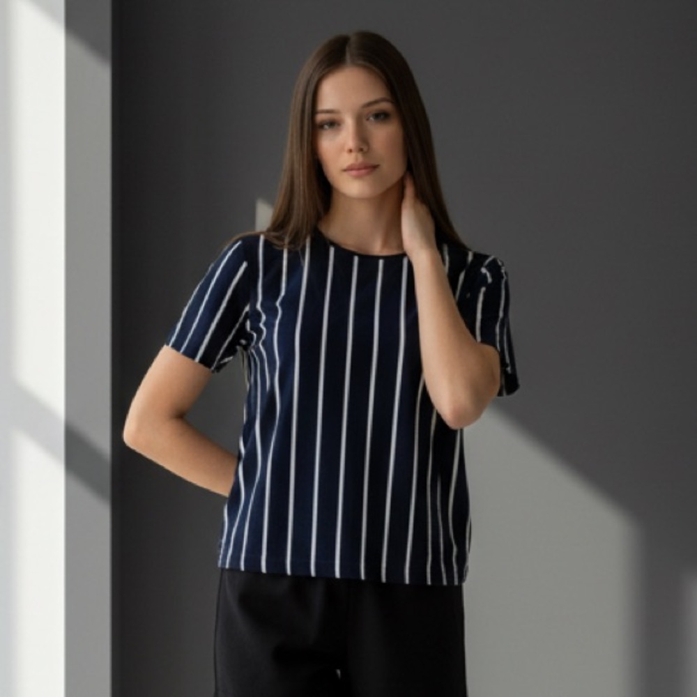 Banana Republic Navy White Striped Cropped Sweater Top Size Large